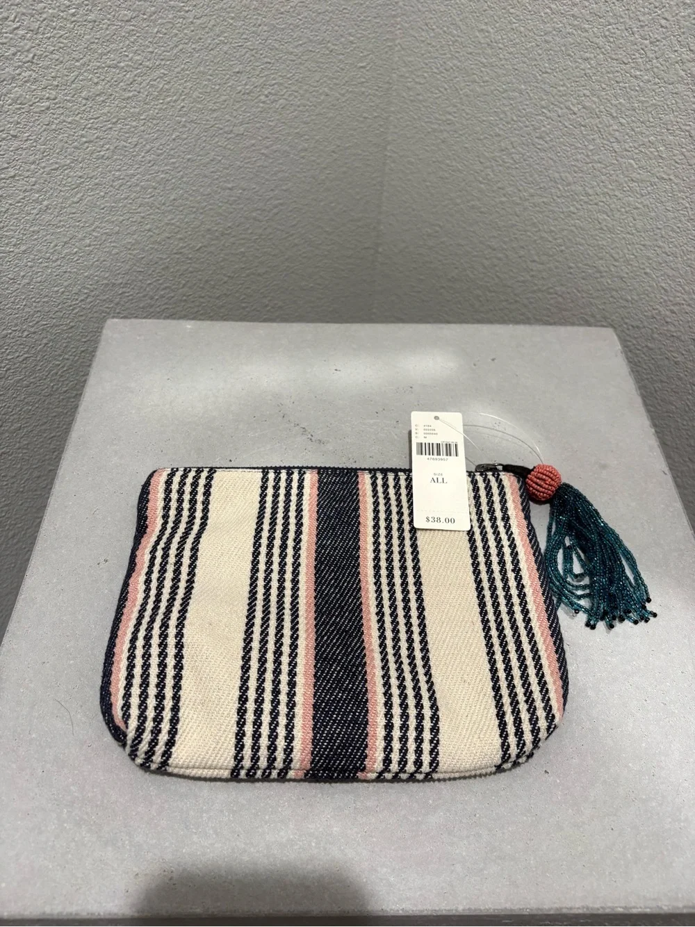 Anthropologie Striped Embroidered  Clutch in Cream, Pink & Navy
